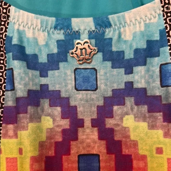 2/$50 Nanette Lepore Multi Color Keyhole Plunging Neckline One Piece Swimsuit - Picture 4 of 11